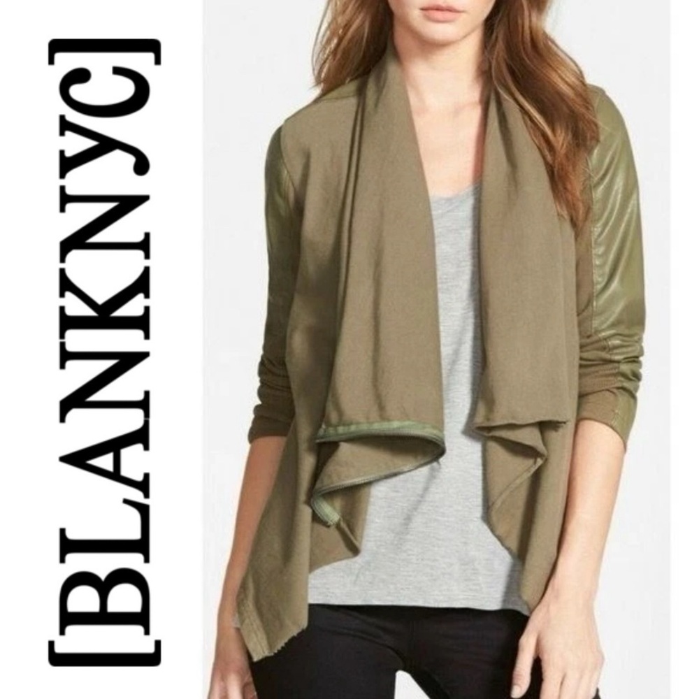 BlankNYC Olive Green Vegan Leather Moto Jacket Size S - Picture 1 of 13